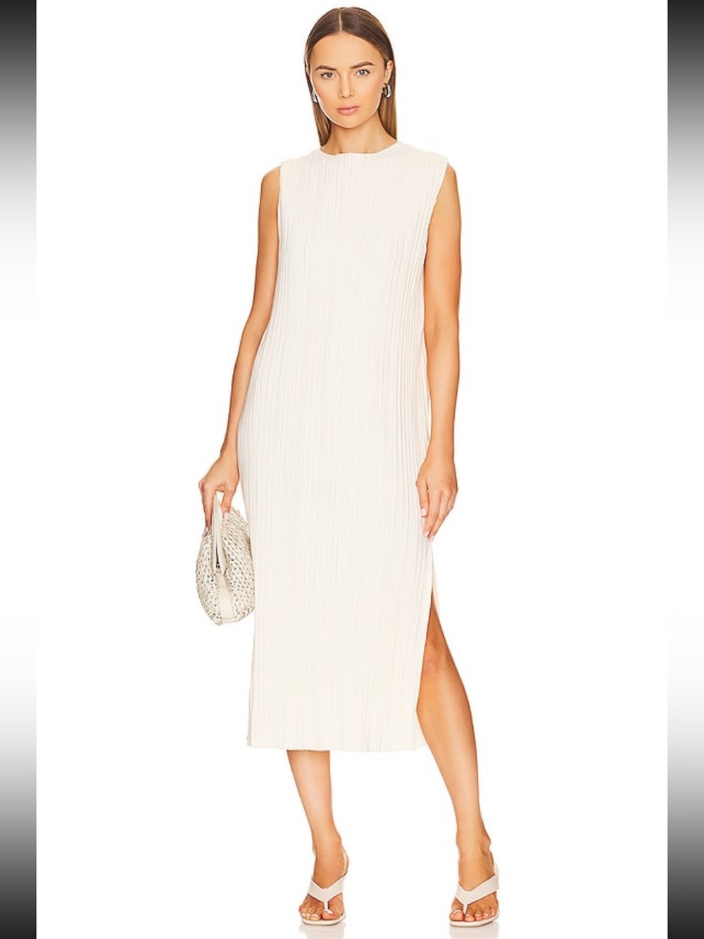 Anine Bing melanie sleeveless ivory cream midi maxi dress vertical pleating Med